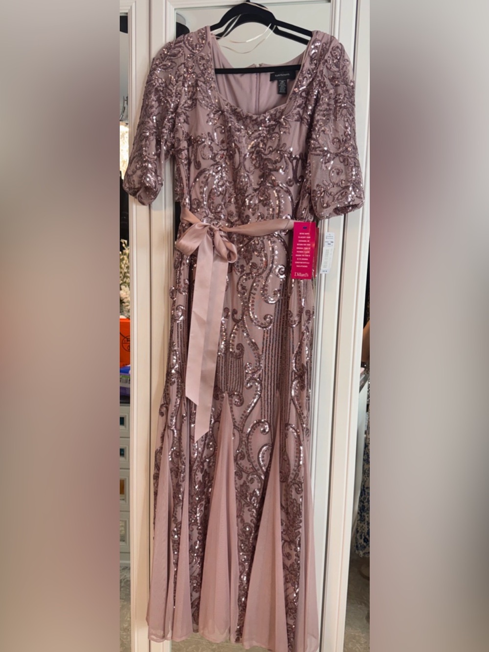 R & M Richards Dusty Rose Sequin Embellished Maxi Dress